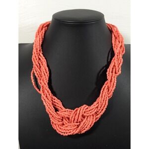 Talbots Orange Glass Beaded Knot Multi Strand Statement Necklace 20"